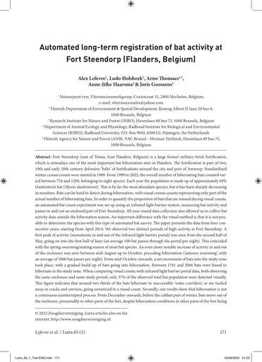 Automated long-term registration of bat activity at Fort Steendorp (Flanders, Belgium)