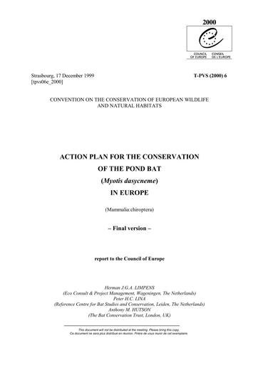 Action plan for the conservation of the pond bat