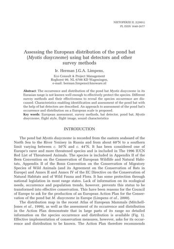 Assessing the European distribution of the pond bat (Myotis dasycneme) using bat detectors and other survey methods