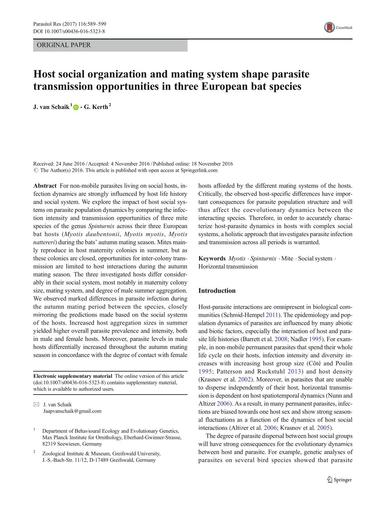 Host social organization and mating system shape parasite transmission opportunities in three European bat species