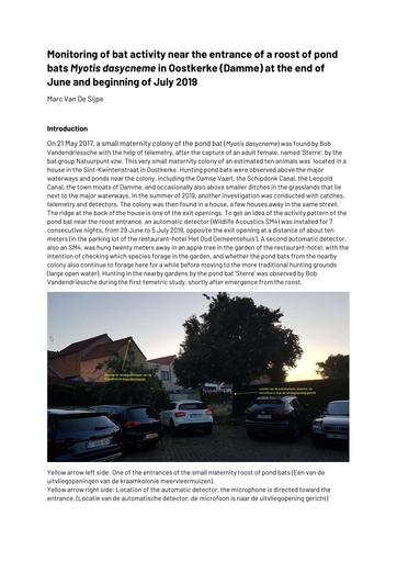 Monitoring of bat activity near the entrance of a roost of pond bats Myotis dasycneme in Oostkerke